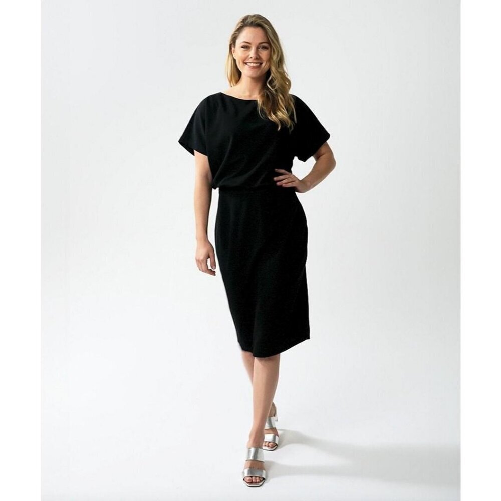 NWT ESQUALO Black Belted Short Sleeve Dress